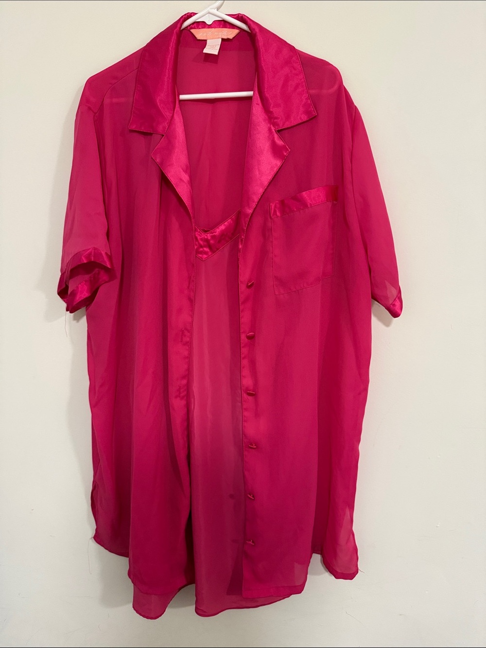 Lane Bryant Hot Pink Sheer Satin-Trim Chemise